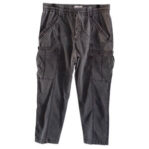 Anthropologie Angela Gray Cropped Utility Cargo Pants Relaxed Drawstring Size 29